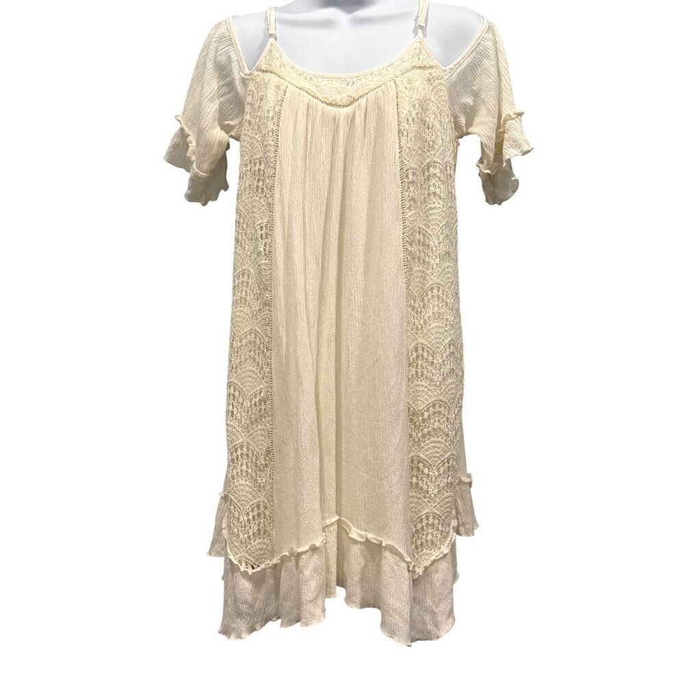 Mossimo Gauze Lace Mini Dress Boho Beachy Festival Coastal Cream Size M